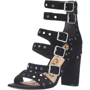 Sam Edelman York Studded Sandals Heels Womens 7 Black Suede Buckles Straps Punk
